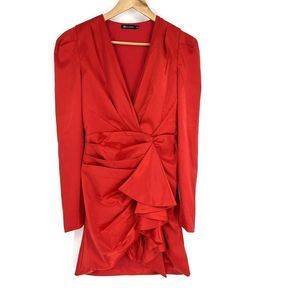Bella Barnett Dress Size Medium Womens Red Bodycon Long Sleeve Cocktail V Neck